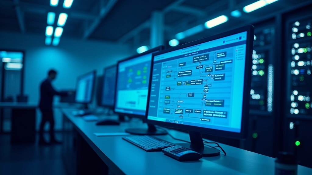 Diagramme d'infrastructure IT moderne avec serveurs et composants technologiques